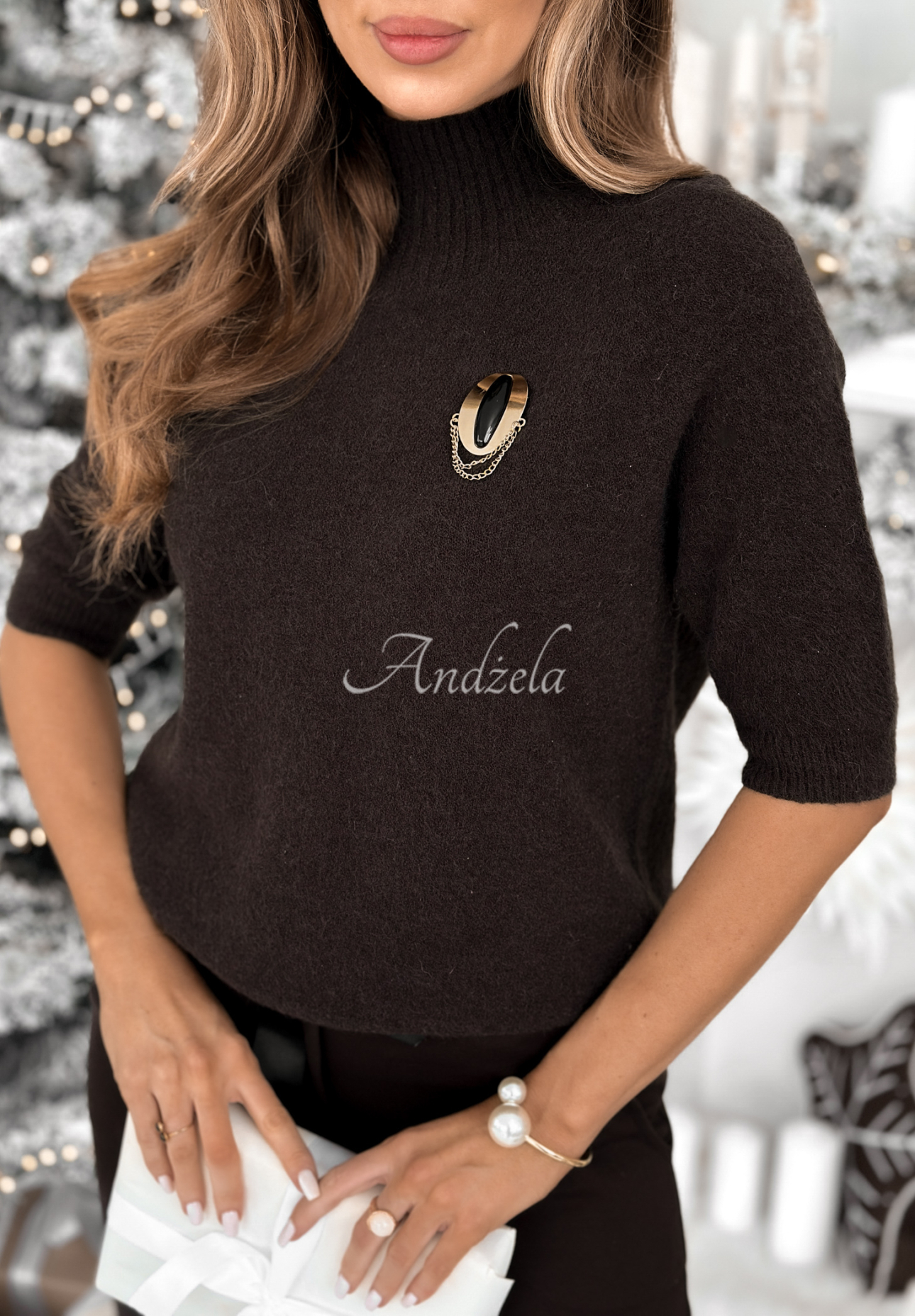 Sveter s krátkym rukávom s alpakou a viskózou Dream Bigger čokoládový