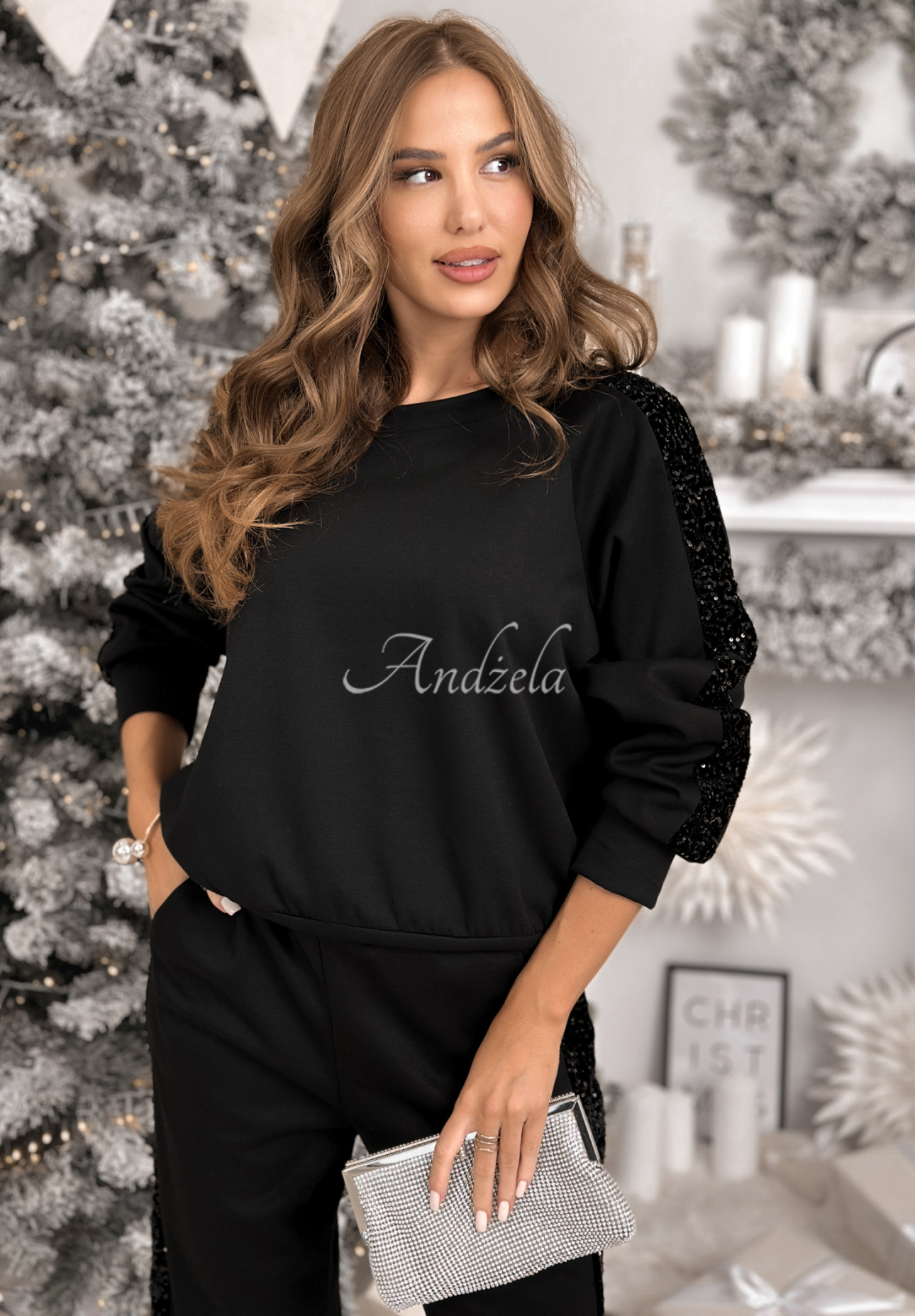 Viskózová tepláková súprava mikina a nohavice s flitrami Nothing To Do čierne