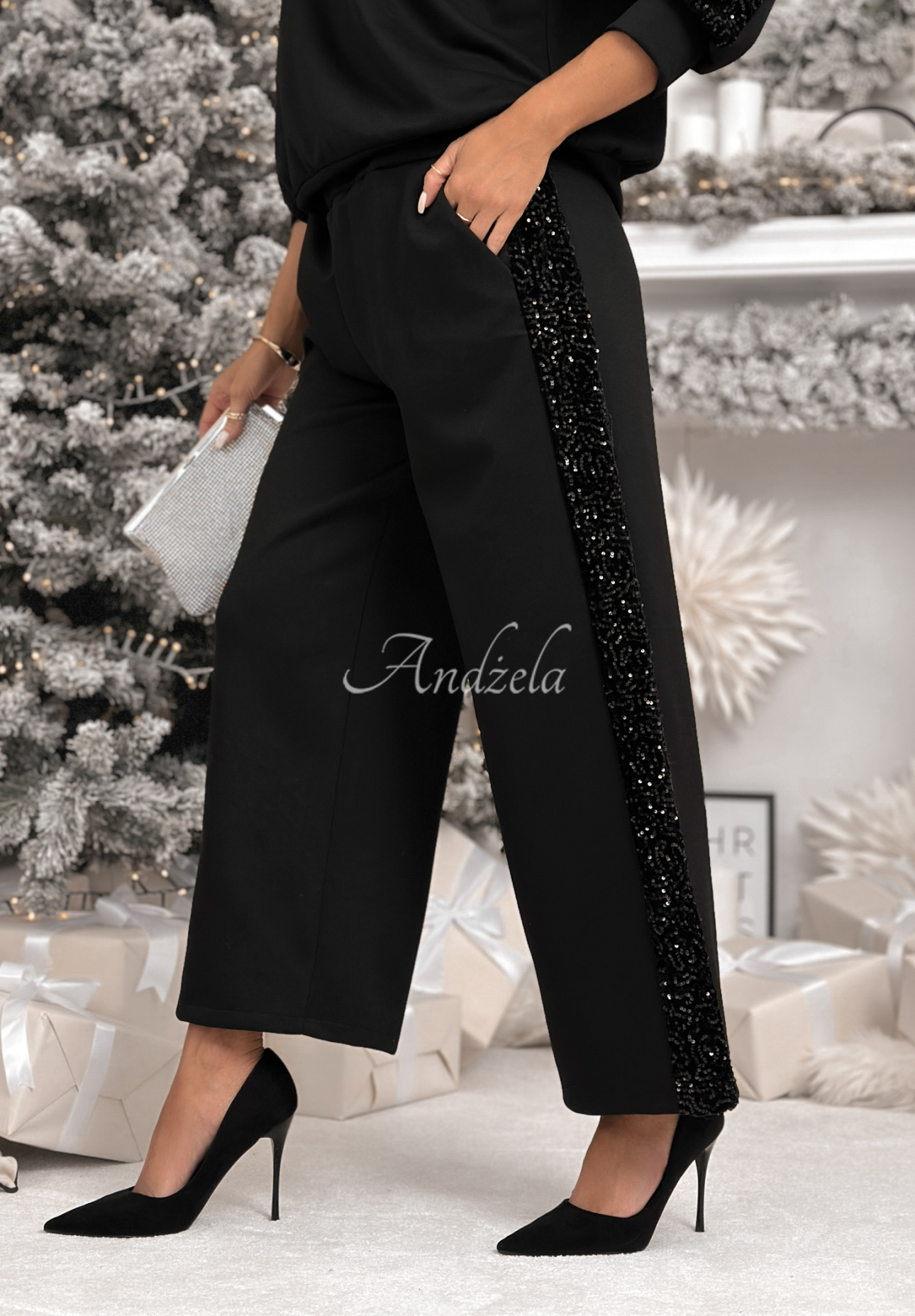 Viskózová tepláková súprava mikina a nohavice s flitrami Nothing To Do čierne