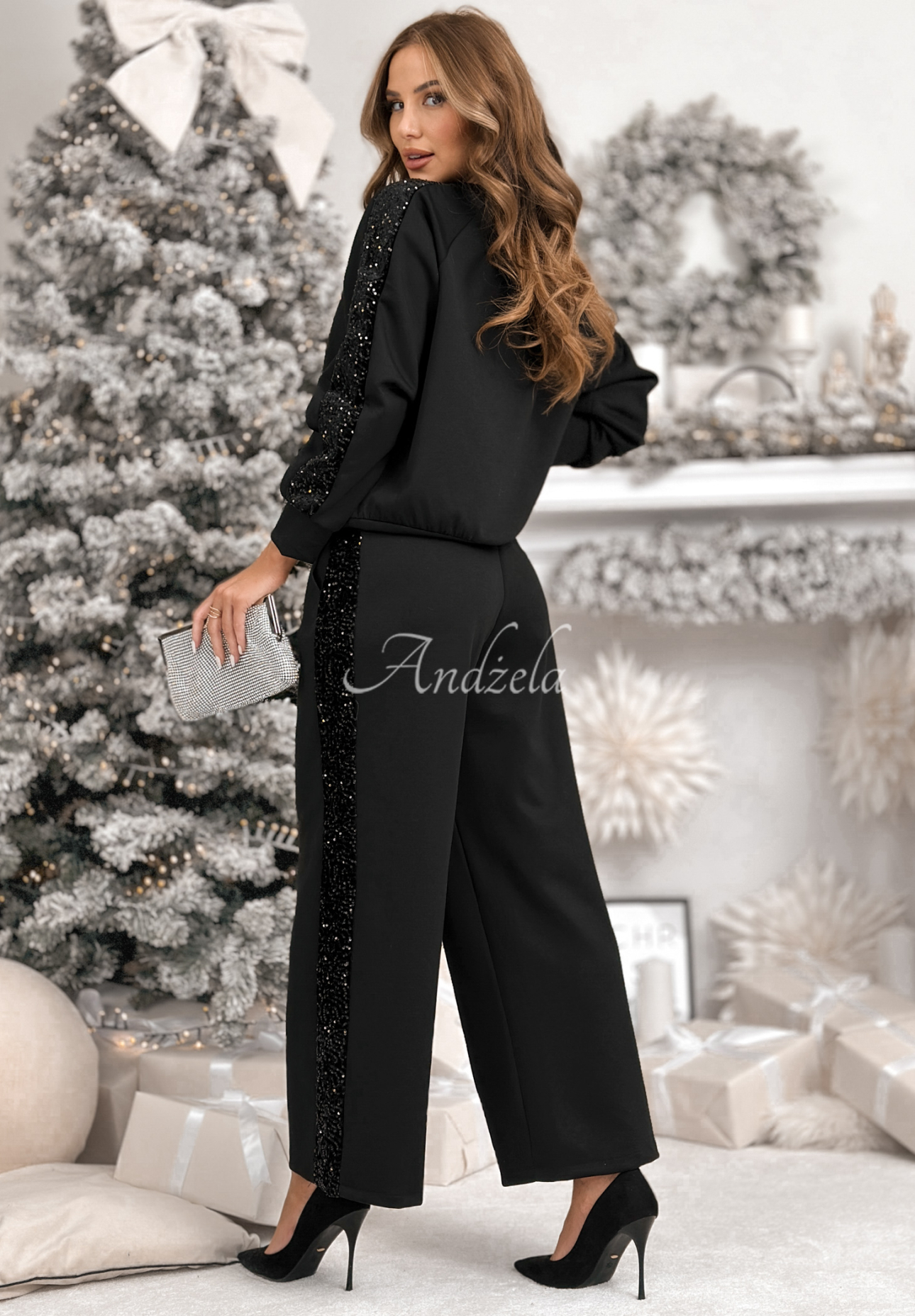 Viskózová tepláková súprava mikina a nohavice s flitrami Nothing To Do čierne