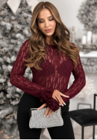 Koronkowa Blúzka longsleeve z różami Lace & Roses bordová
