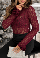 Koronkowa Blúzka longsleeve z różami Lace & Roses bordová