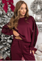 Tepláková súprava Mikina i Nohavice z cekinowymi lampasami Nothing To Do bordová