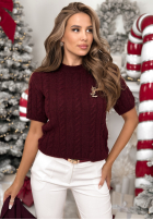 Ozdobnie pleciony Sveter Miss Me bordová