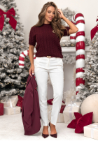 Ozdobnie pleciony Sveter Miss Me bordová