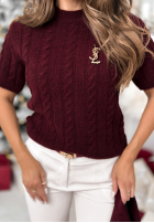 Ozdobnie pleciony Sveter Miss Me bordová