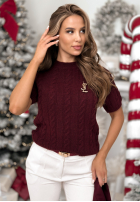 Ozdobnie pleciony Sveter Miss Me bordová