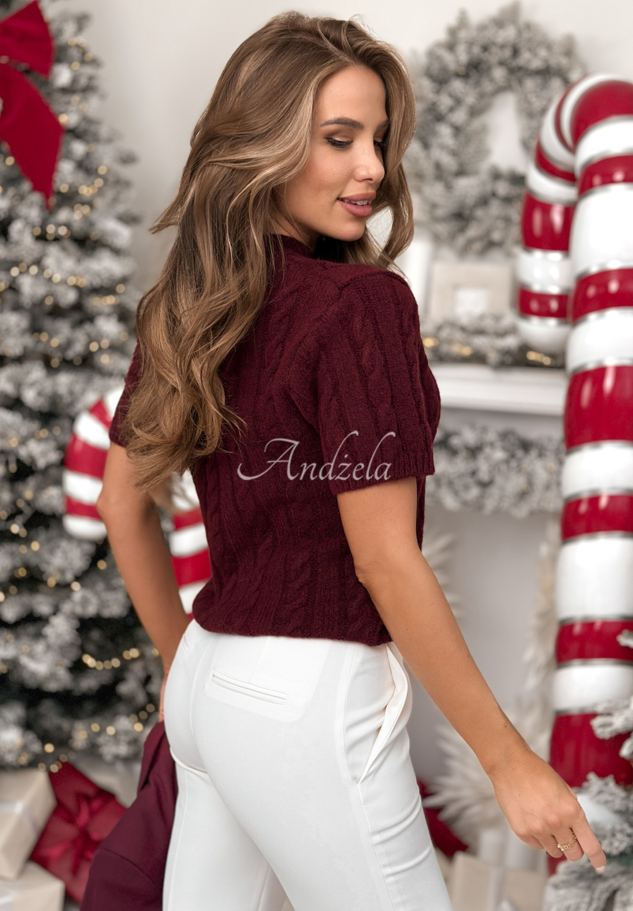 Ozdobne pletený sveter s vlnou a alpakou Miss Me bordová