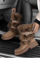 Semišové čižmy s kožušinou North Pole Escape béžové