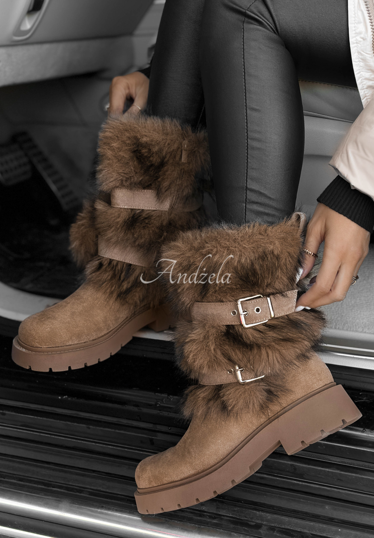 Semišové čižmy s kožušinou North Pole Escape béžové