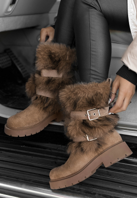 Semišové čižmy s kožušinou North Pole Escape béžové