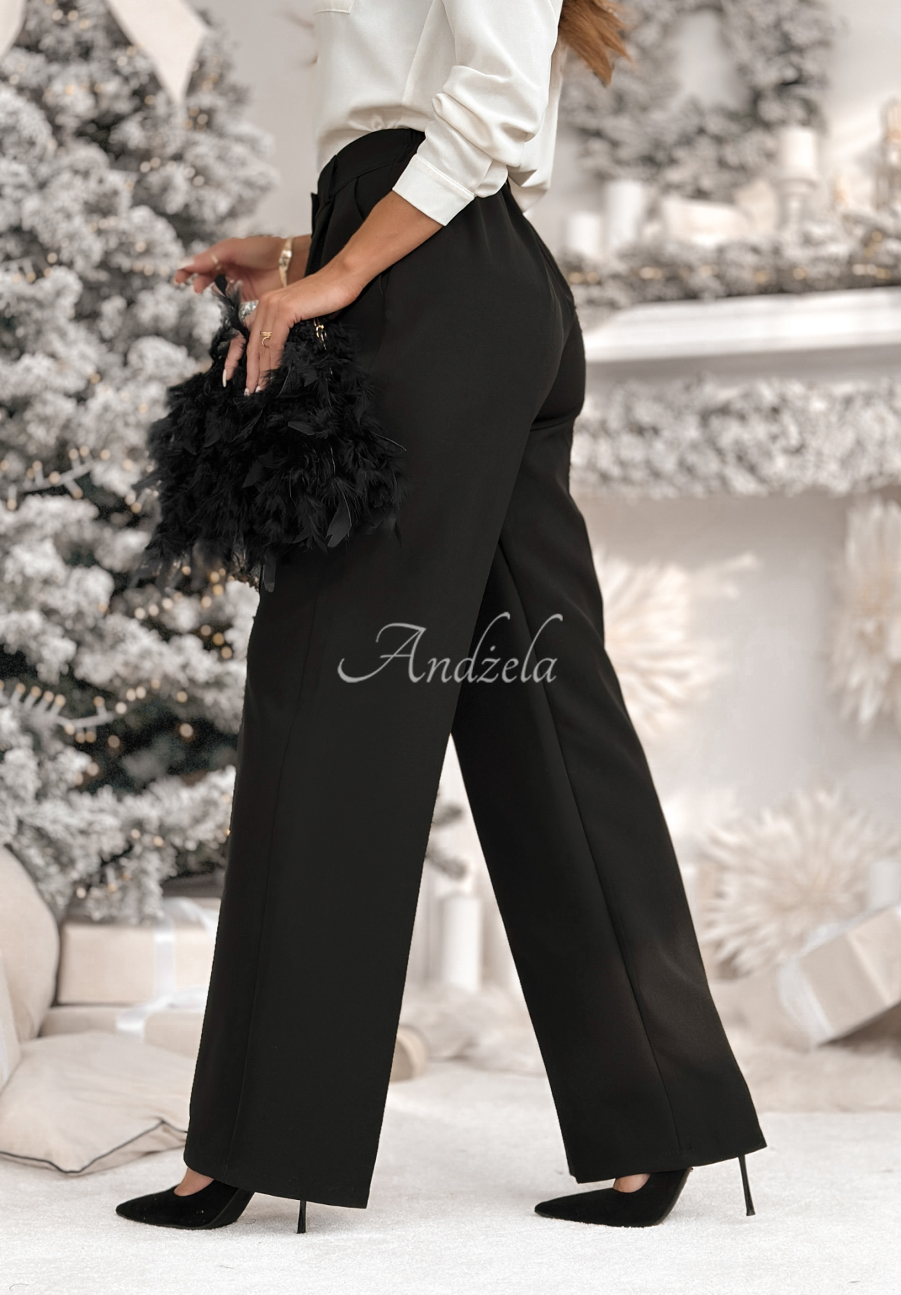 Elegantné široké nohavice A Minute Ago čierne