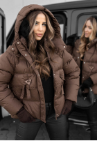 Krátka Prešívaná Bunda s kapucňou Sister Winter čokoládová