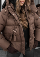 Krátka Prešívaná Bunda s kapucňou Sister Winter čokoládová