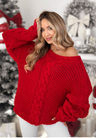 Krótki Sveter ozdobnie pleciony White Season červený