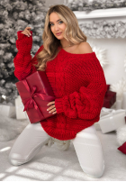 Krótki Sveter ozdobnie pleciony White Season červený