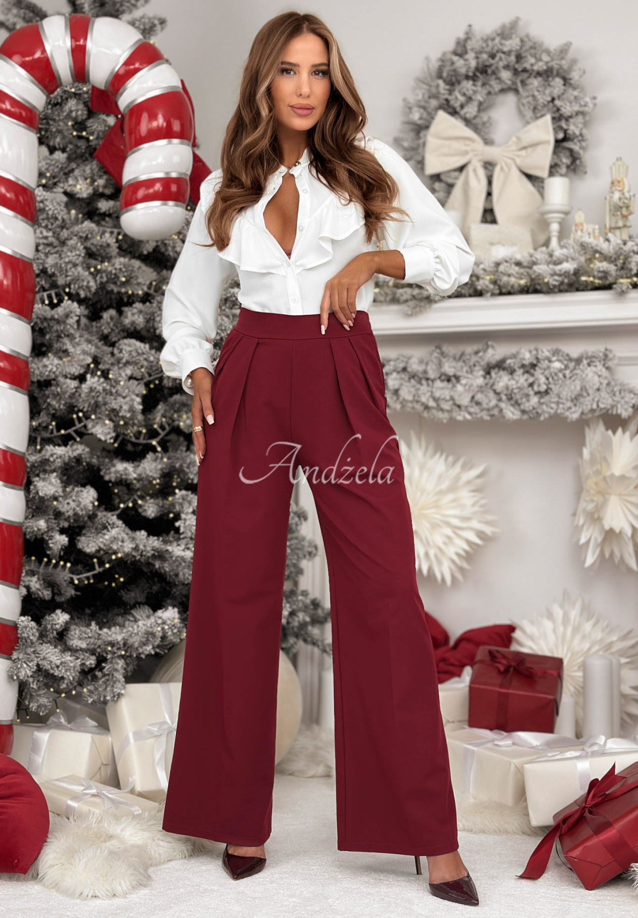 Elegantné nohavice wide leg After You Left bordové