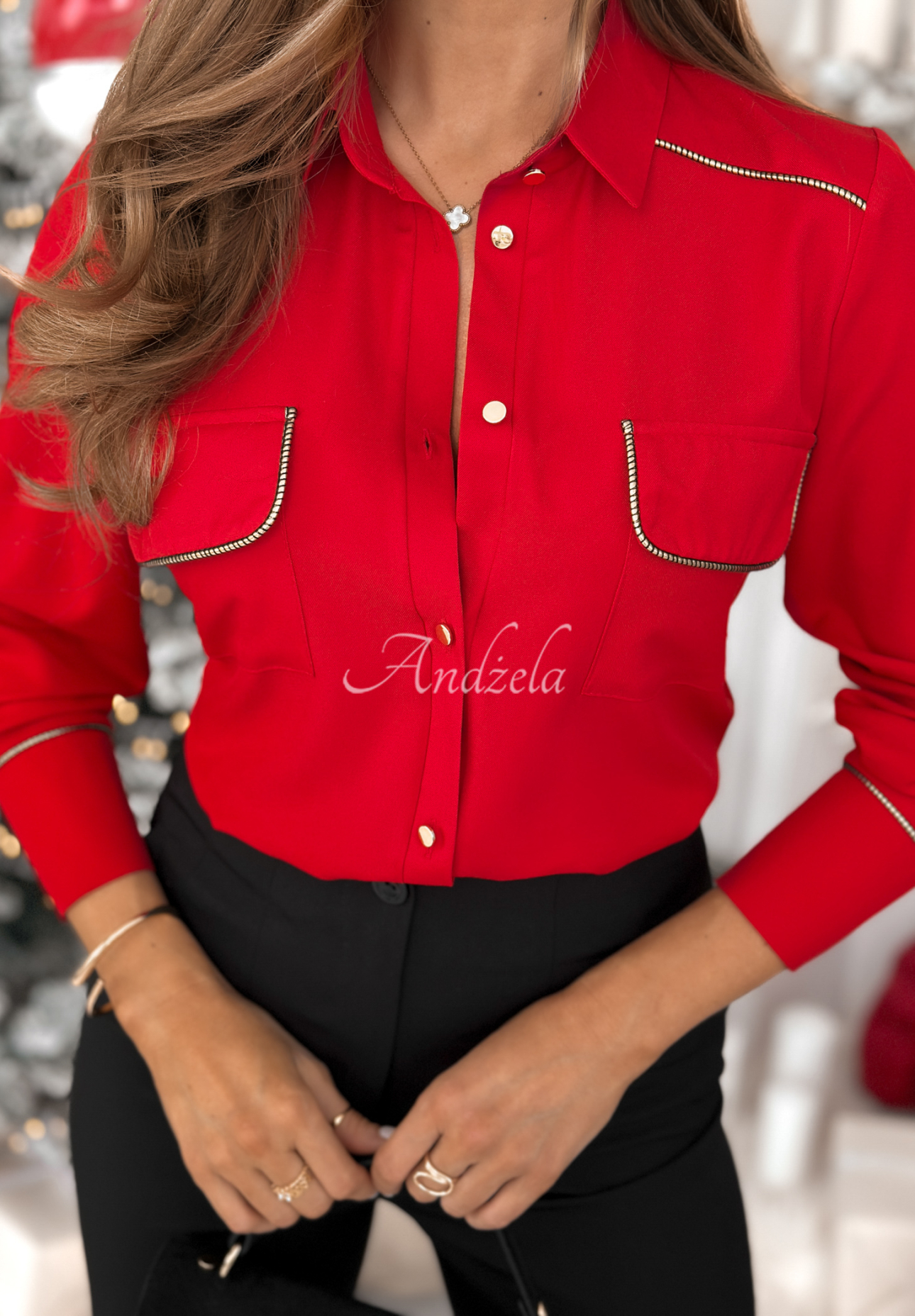 Viskózová košeľa s vreckami  Advent Calendar červená