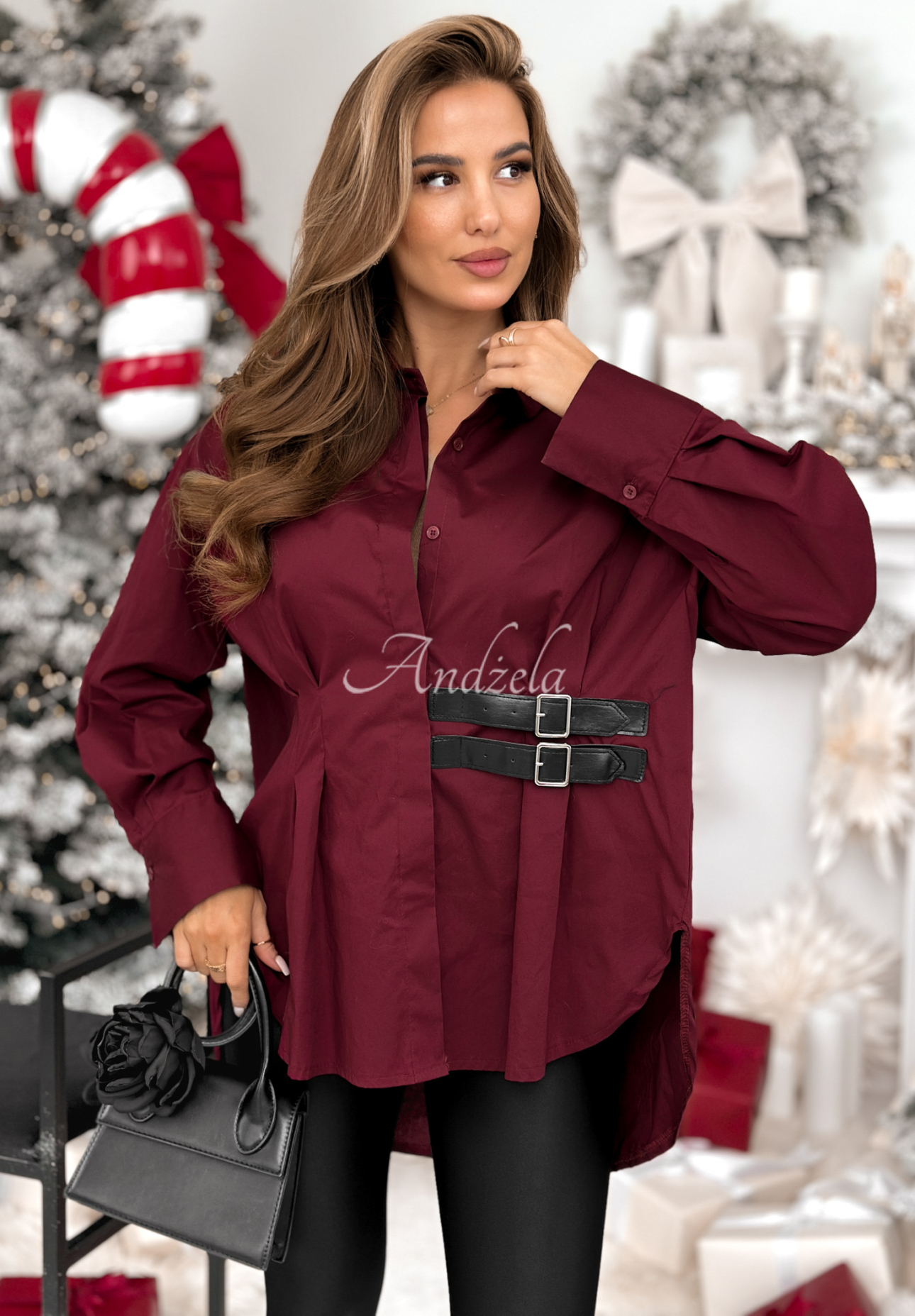 Asymetrická košeľa tunika s pásikmi Can Only Be bordová