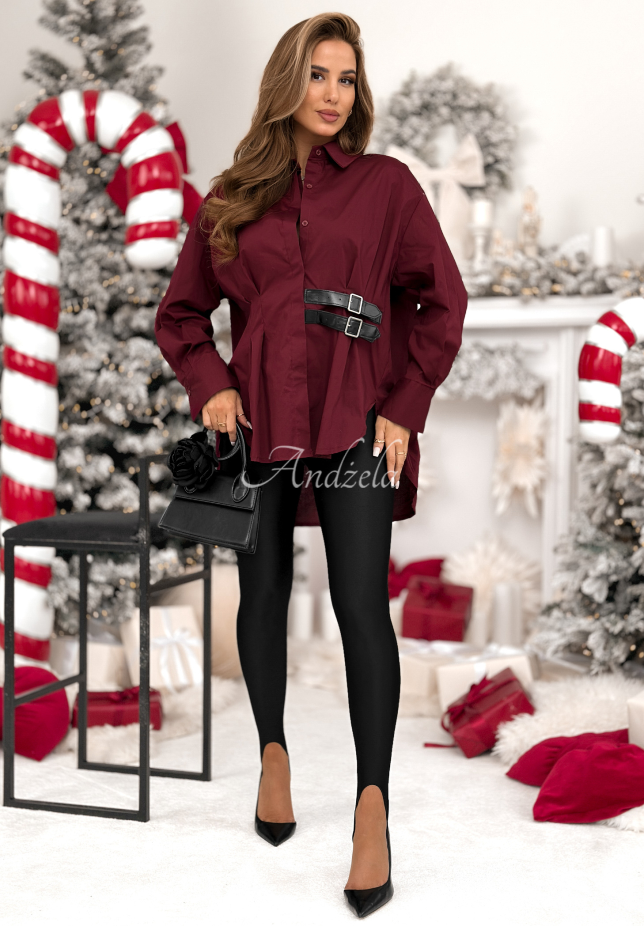 Asymetrická košeľa tunika s pásikmi Can Only Be bordová