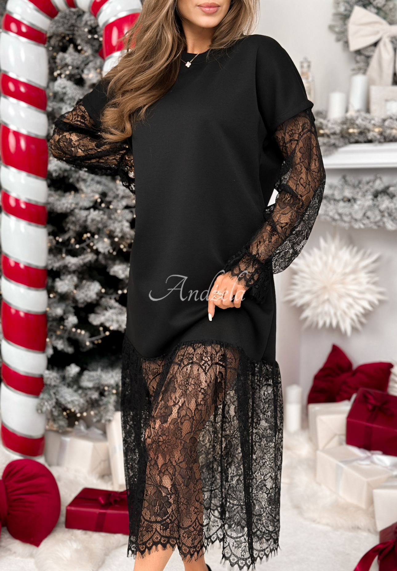 Viskózové šaty midi s čipkou Ultimate Success čierna