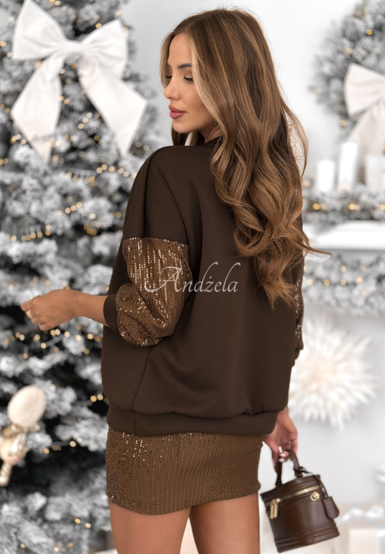 Súprava mikina a sukňu s flitrami Got The Power čokoládový