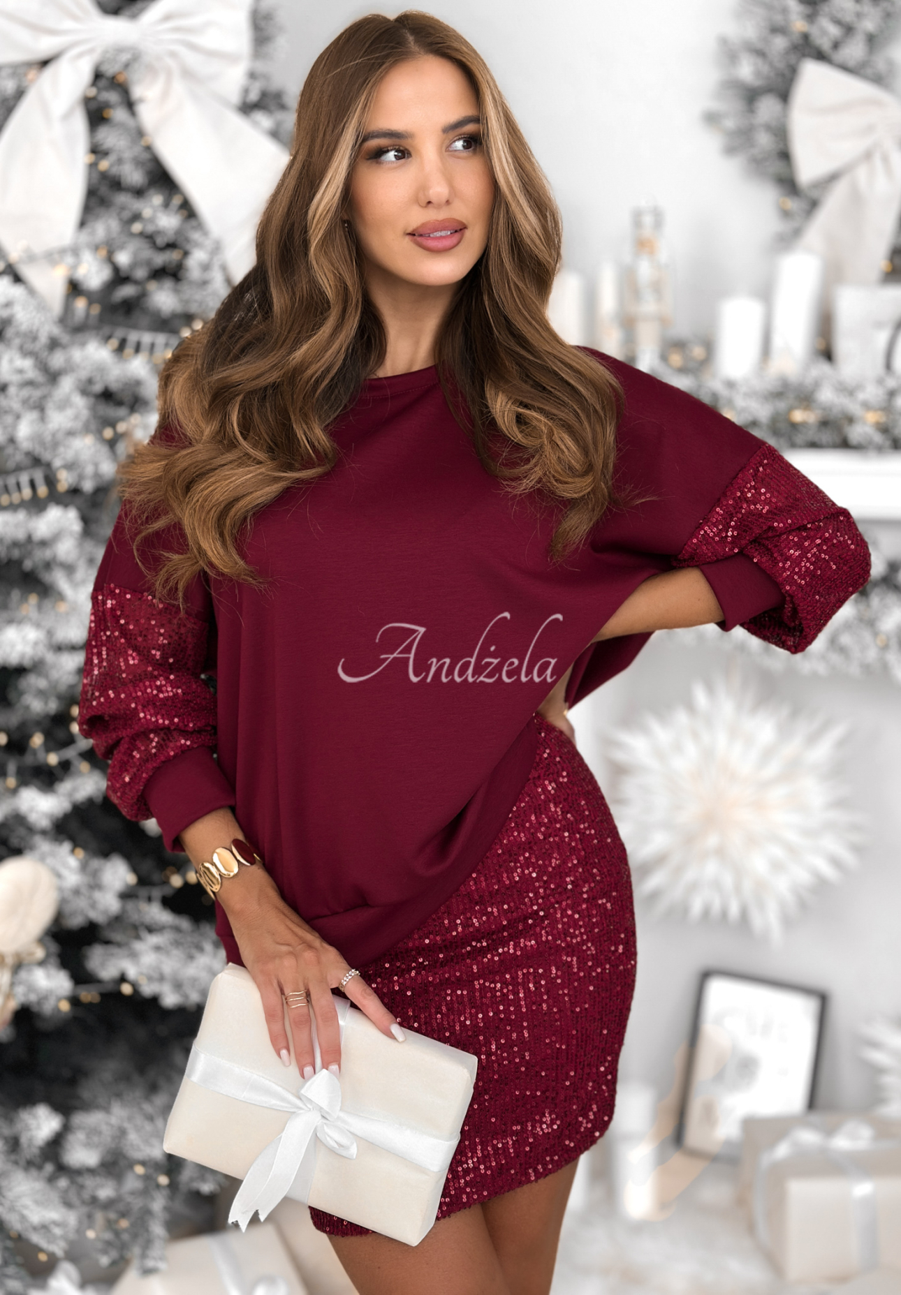 Súprava mikina a sukňu s flitrami Got The Power bordová