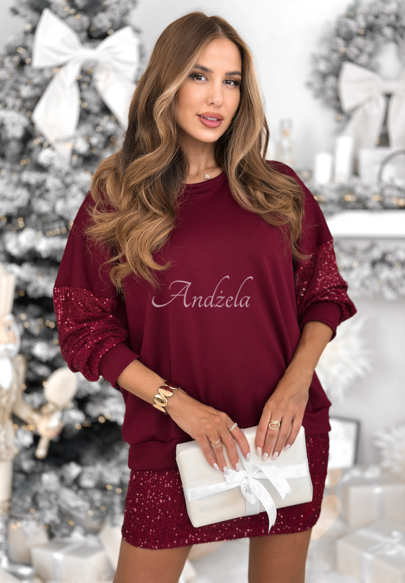 Súprava mikina a sukňu s flitrami Got The Power bordová