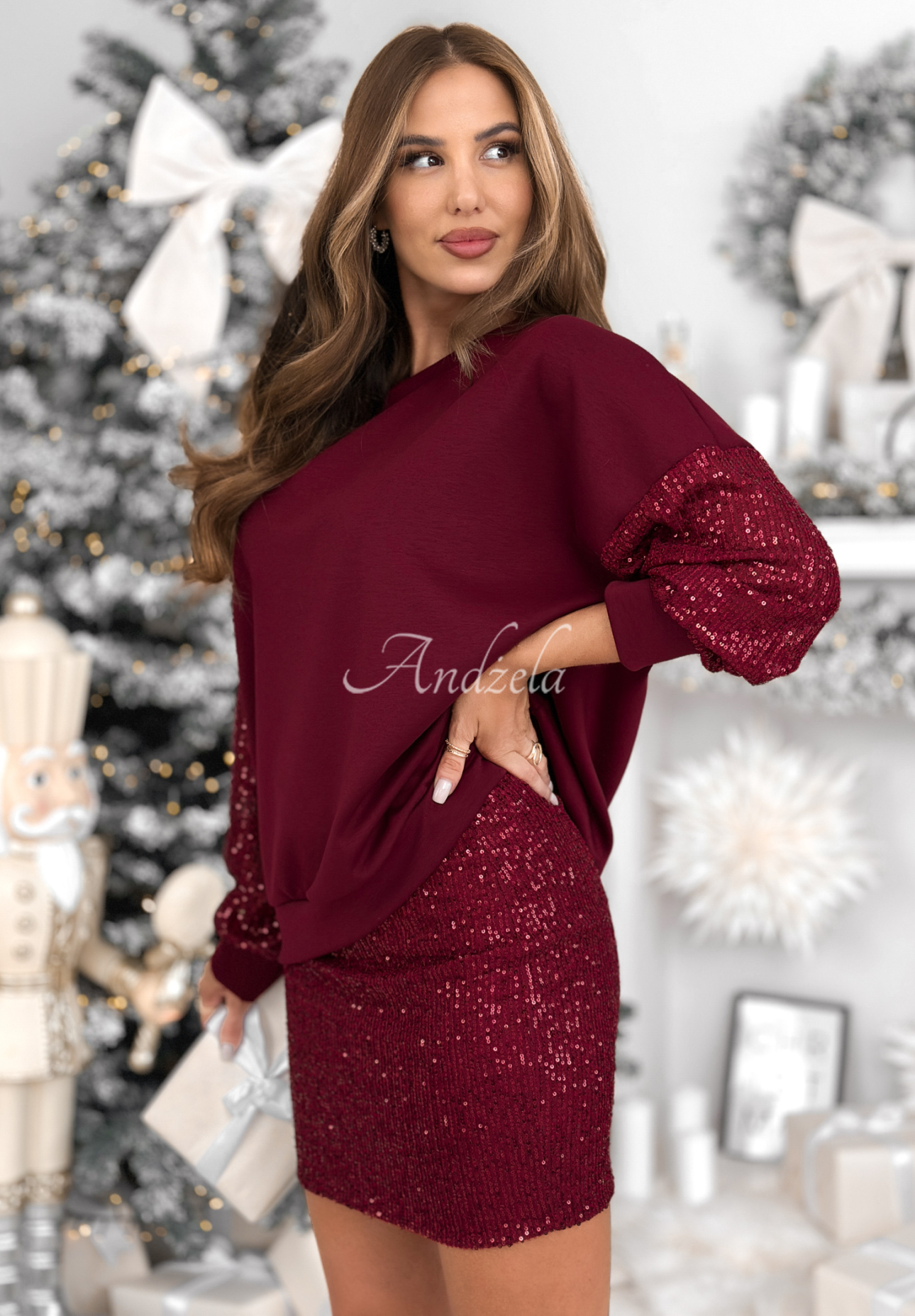 Súprava mikina a sukňu s flitrami Got The Power bordová