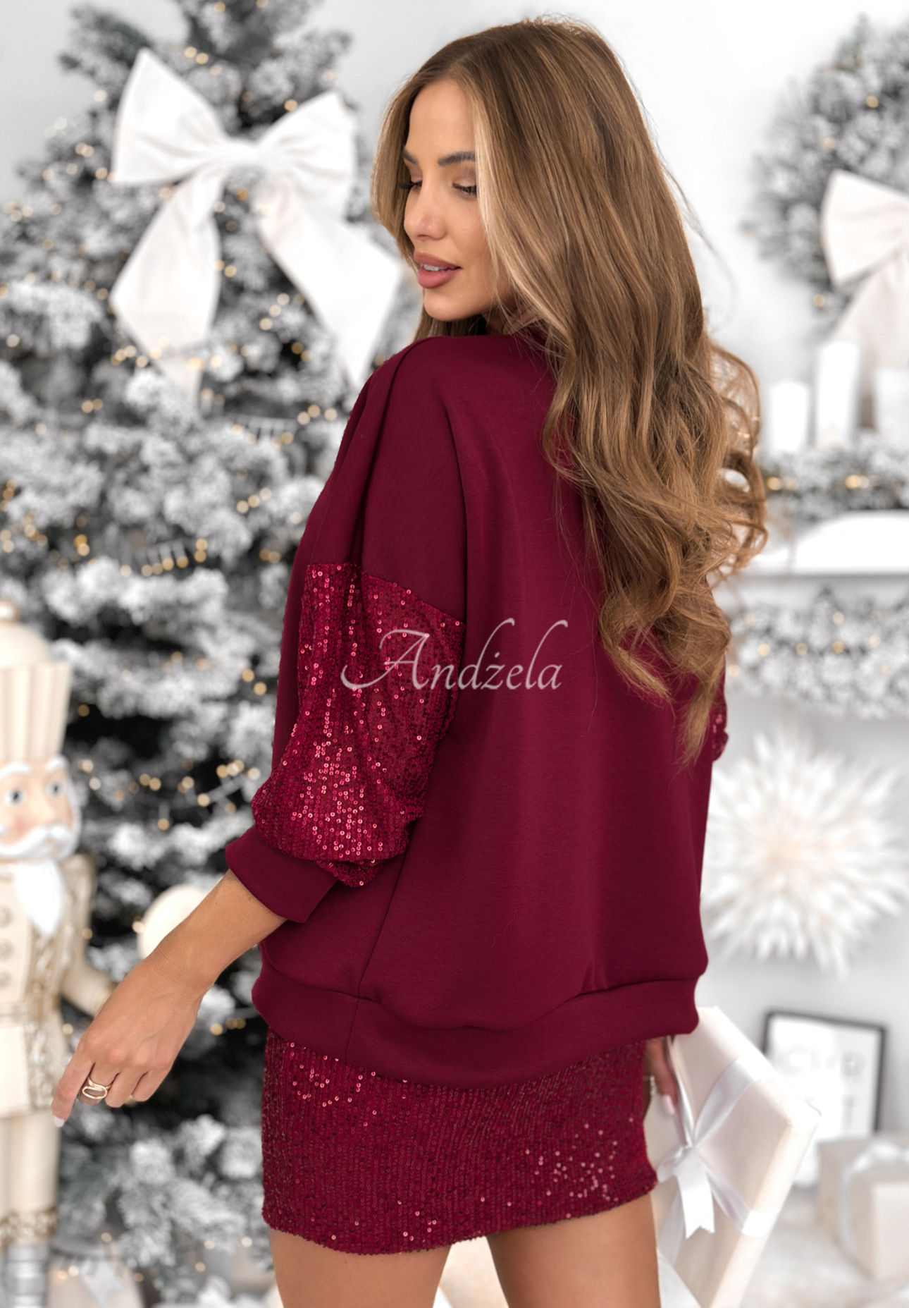 Súprava mikina a sukňu s flitrami Got The Power bordová