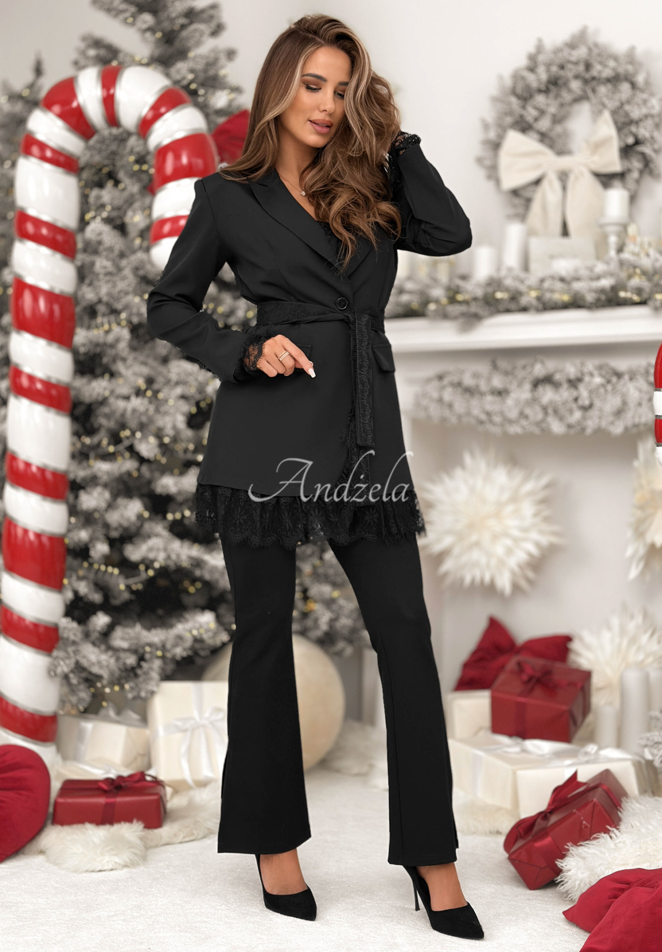 Sako s čipkou a opaskom Whatever Whenever čierna