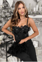 Krótki top z ozdobnymi kwiatami Lady In Flowers čierne