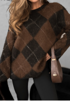 Dlhý Sveter w romby Winter Things czekoladowo-čierne