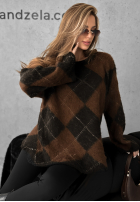 Dlhý Sveter w romby Winter Things czekoladowo-čierne