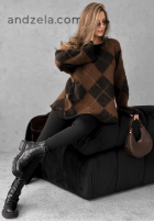 Dlhý Sveter w romby Winter Things czekoladowo-čierne