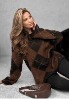 Dlhý Sveter w romby Winter Things czekoladowo-čierne