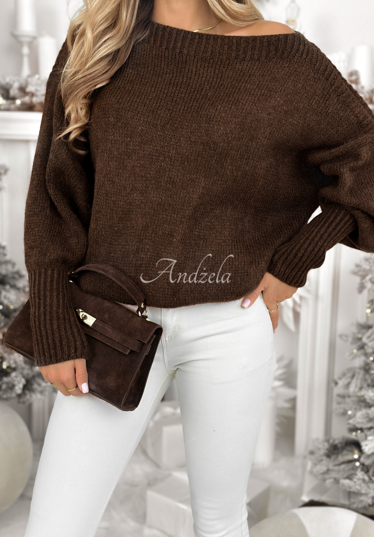 Sveter oversize Morning Fog čokoládový