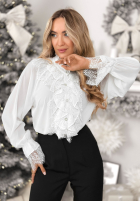 Bawełniana Košeľa z wiskozą i koronkowym żabotem Not Complicated Biela