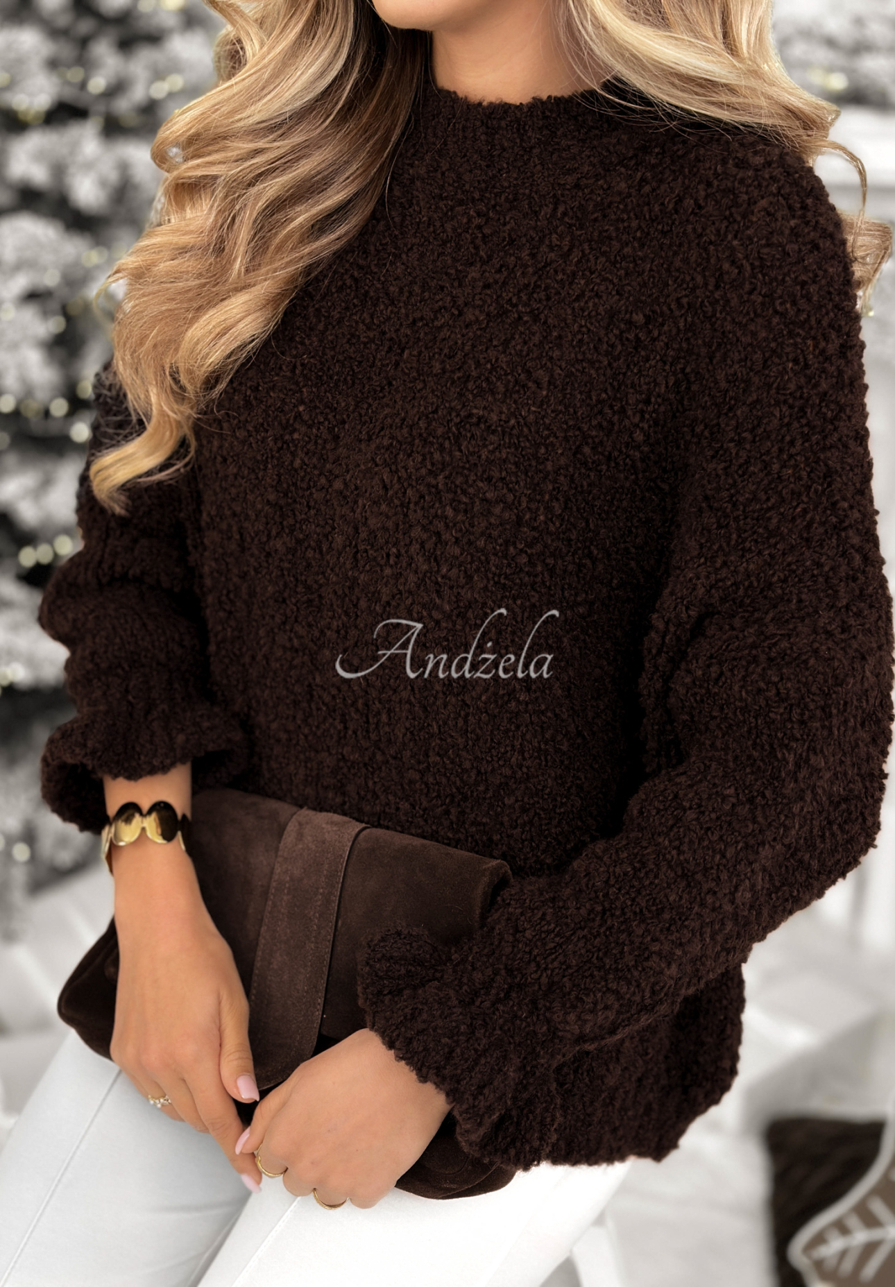 Sveter s vlnou a alpakou Feels Like Heaven čokoládový