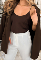 Satynowy top z koronką New In Town čokoládový