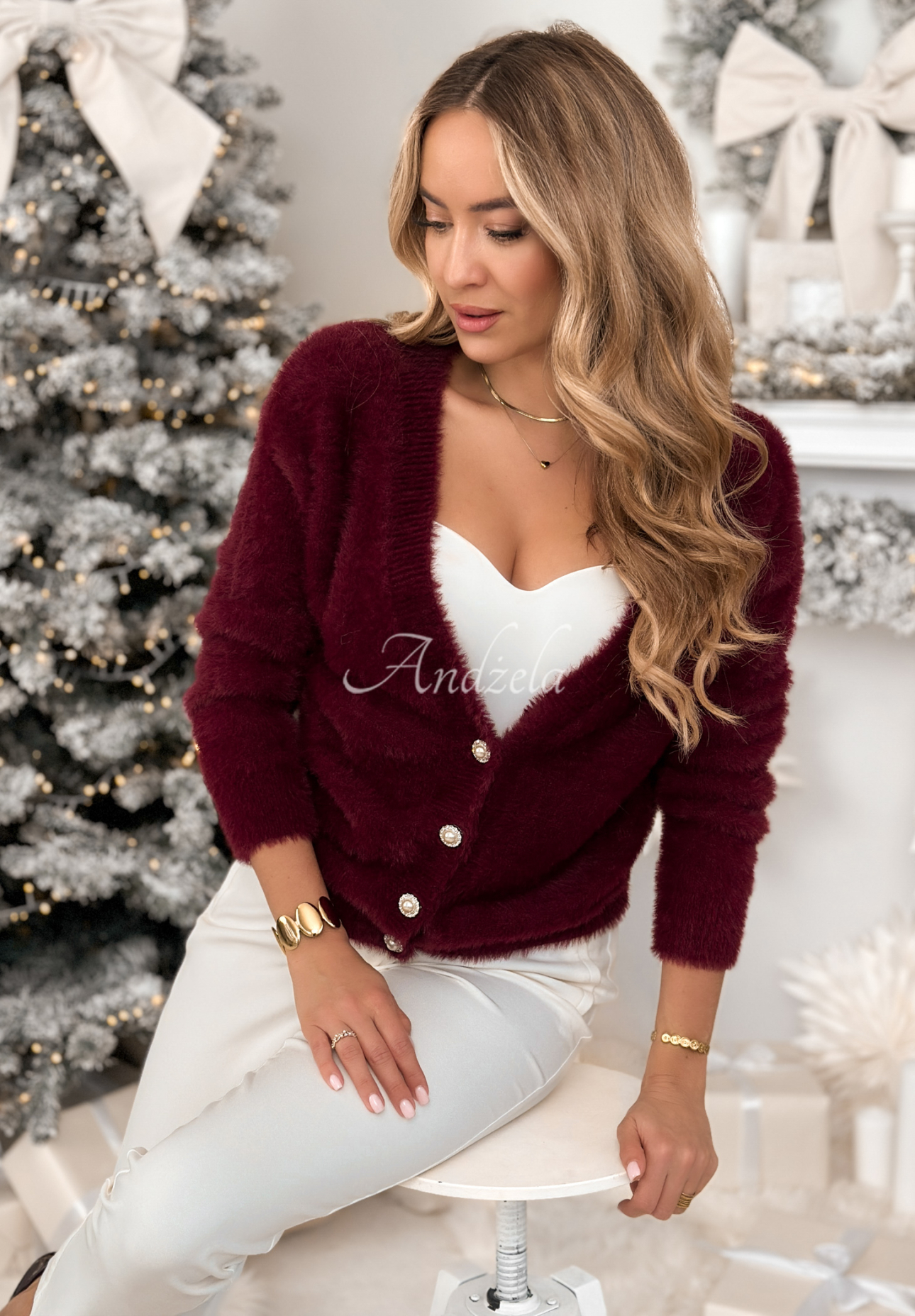 Krátky kardigan alpaka Touch The Clouds bordová