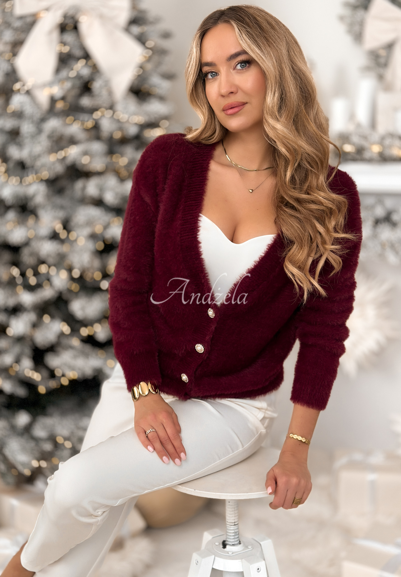 Krátky kardigan alpaka Touch The Clouds bordová