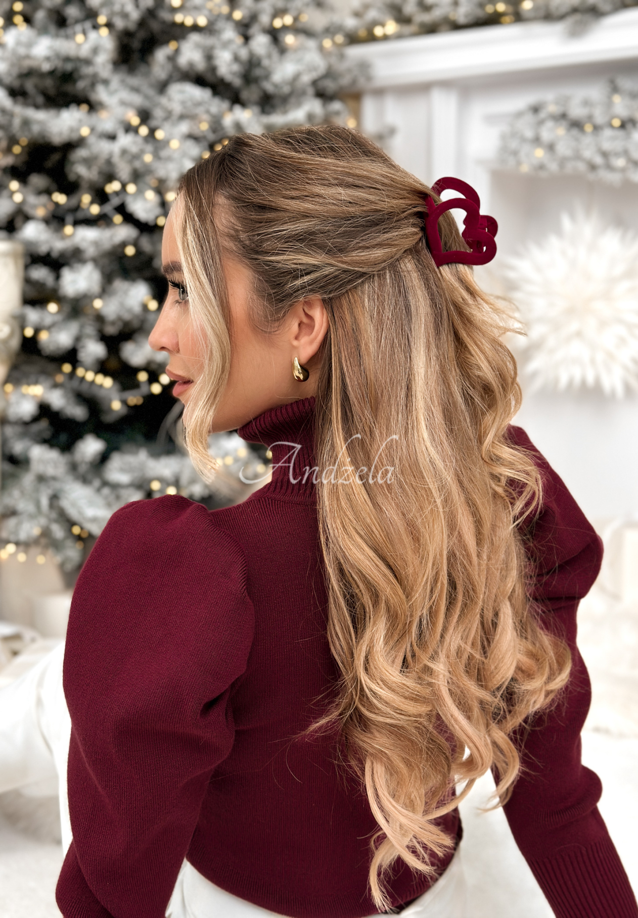 Velúrová sponka do vlasov Velvette Heart bordová