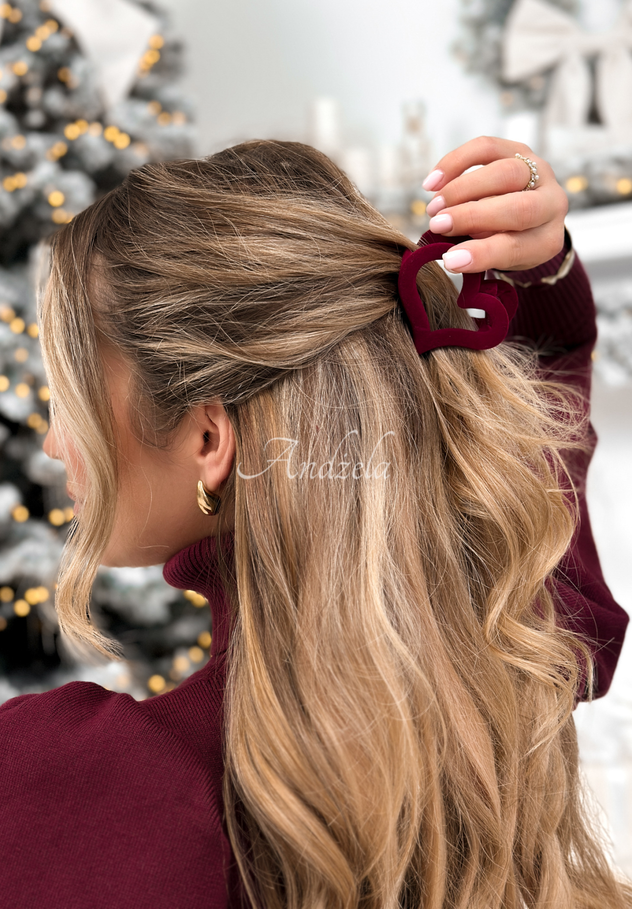 Velúrová sponka do vlasov Velvette Heart bordová