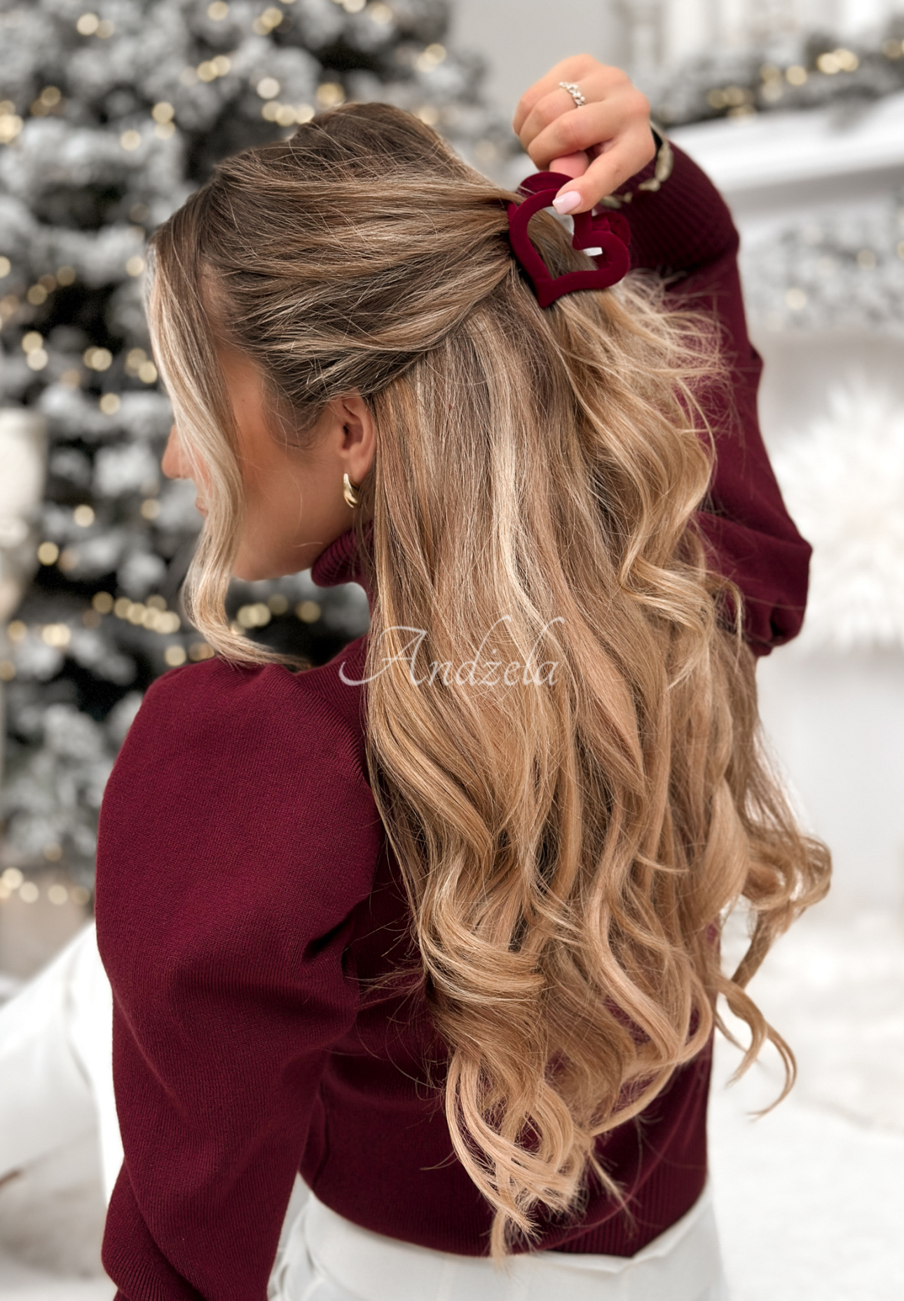 Velúrová sponka do vlasov Velvette Heart bordová