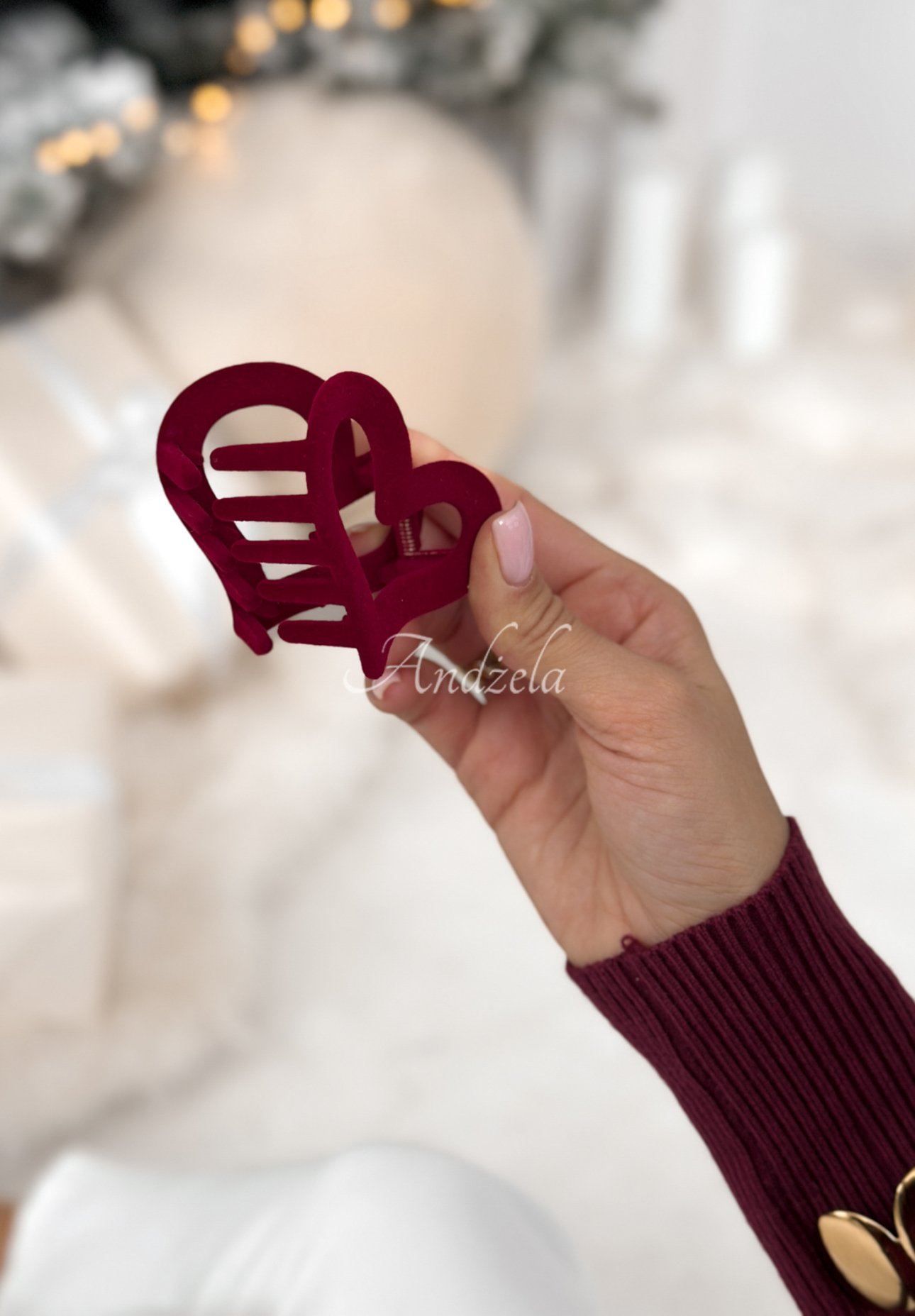 Velúrová sponka do vlasov Velvette Heart bordová