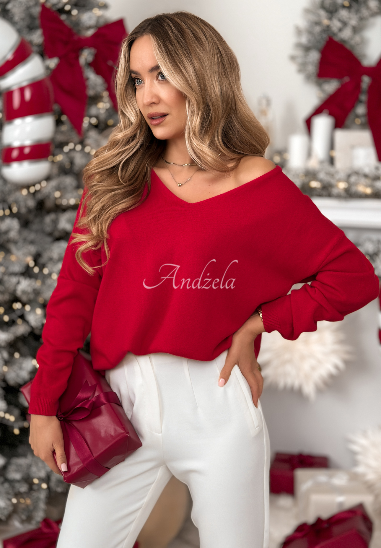 Ľahký sveter s výstrihom Sensibility červený