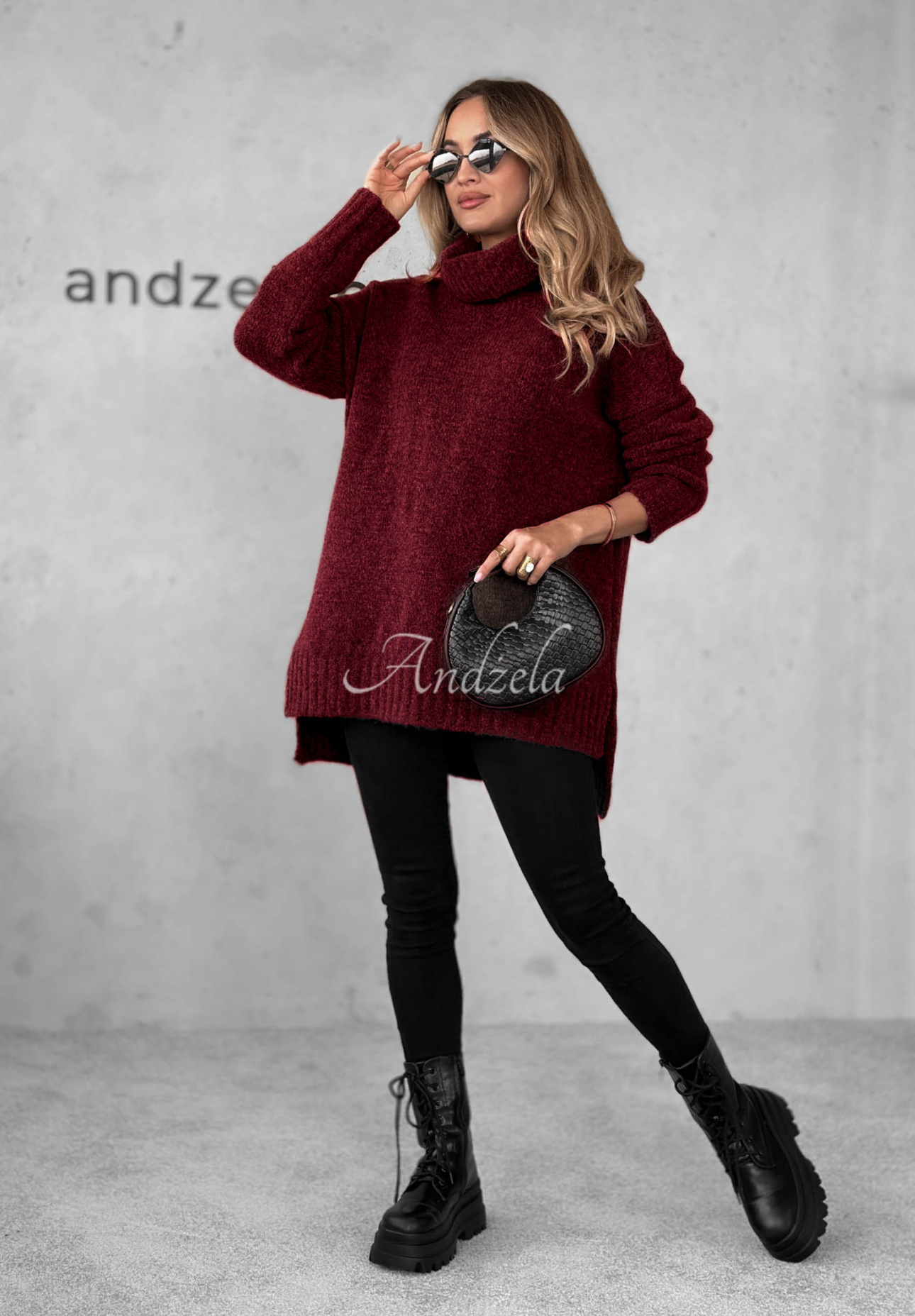 Sveter oversize s rolákom Benin bordová