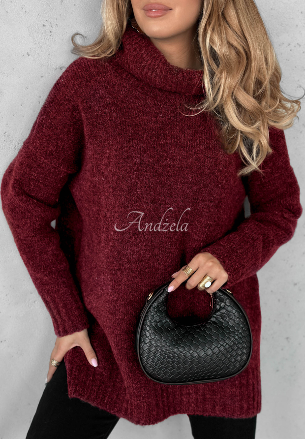 Sveter oversize s rol&aacute;kom Benin bordov&aacute;