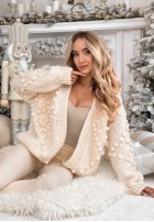 Ozdobnie pleciony kardigan z różami Freezed Roses ecru